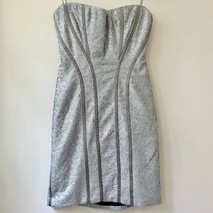 Peter Soronen | Metallic Silver Sequin Corset Mini Strapless Dress